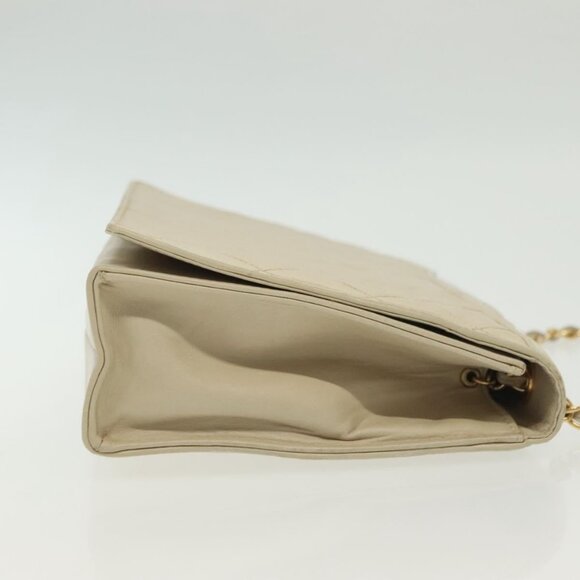 CHANEL Matelasse Chain Shoulder Bag Lamb Skin Ivory Gold CC Auth - Picture 10 of 16